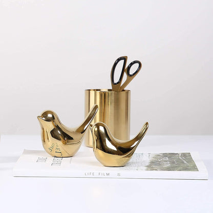 FANTESTICRYAN Small Gold Bird Statues Home Decor, Modern Ceramic Decorative Figurines, Medium & Large Pair Birds