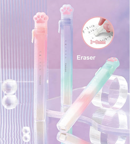 MOZXIRZ 9-Piece Cute Green Stationery Set, Cat Paw Kawaii School Supplies Kit with Pens, Highlighter, Ruler, Eraser, Correction Tape, Sharpener and Memo Pads