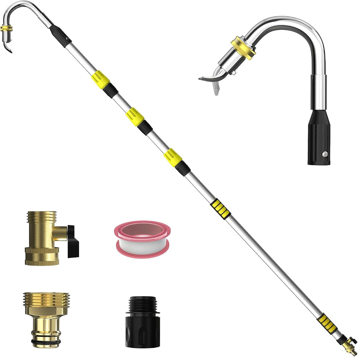 24FT Reach Telescopic Gutter Cleaning Tool, 8-15FT Gutter Cleaner from the ground with 360°Rotatable Duckbill Metal Head, Shut Off Valve, Leak-Proof Gutter Cleaning Wand for Garden Hose