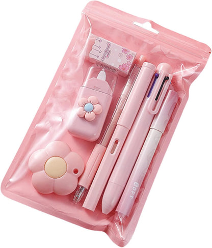 MOZXIRZ 7-Piece Cute Pink Stationery Set