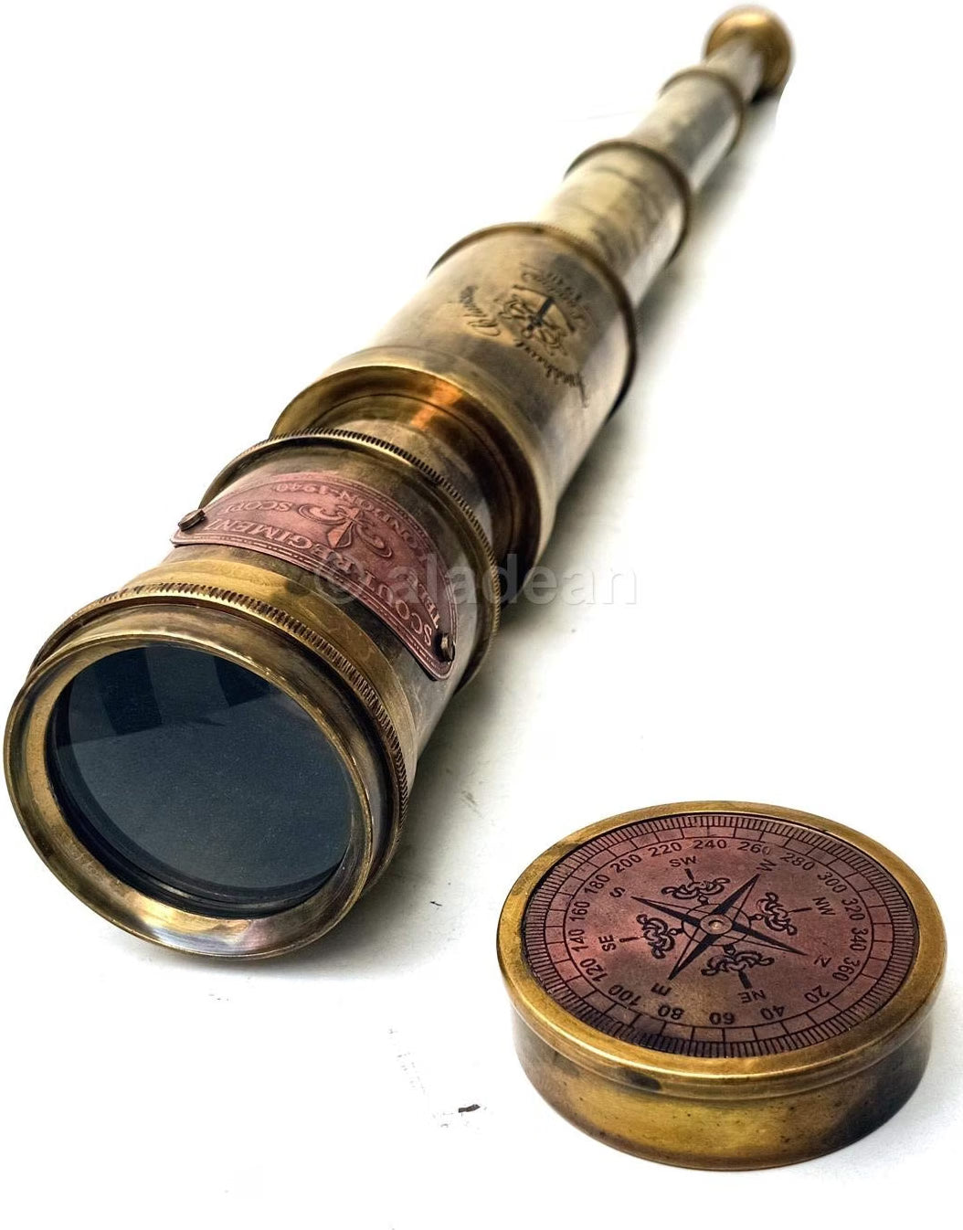 ALADEAN Scout Regiment Brass Telescope 19", London 1940 Antique Replica Spyglass, 20x Magnification DF Lens, Handheld Vintage Brass Telescope with Leather Case
