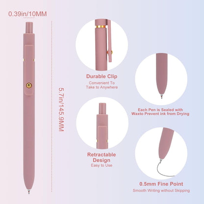 Ddaowanx Gel Pens, 6-Pack 0.5mm Retractable Quick-Dry Black Ink Pens, Fine Point Rollerball Pens with Soft Grip for School, Office, Journaling and Writing