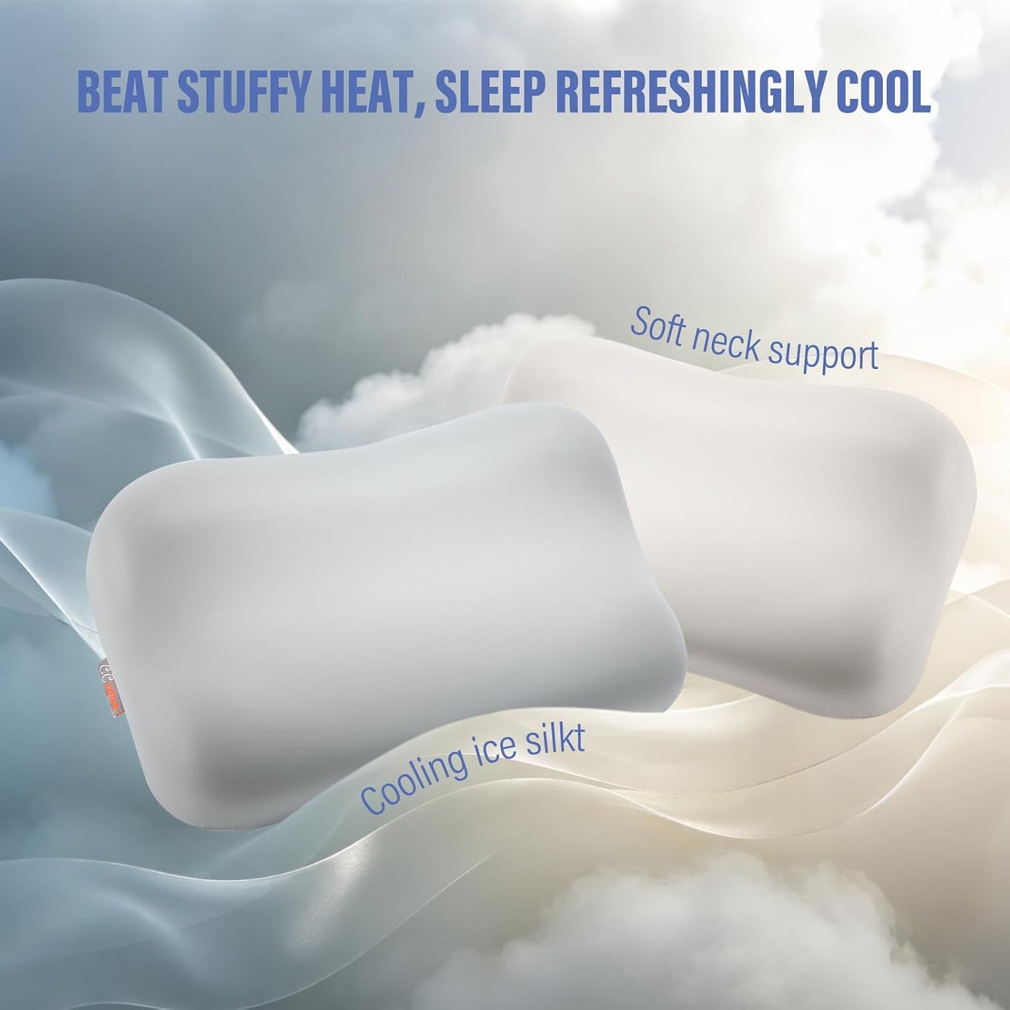 CCidea Cervical Neck Pillow for Neck Pain Relief - 80D Cloud-Like Memory Foam Bed Pillow, 9 Ventilation Channels, Dual Height for Side, Back & Stomach Sleepers, 2 Ice Silk Cooling Pillowcases, Queen