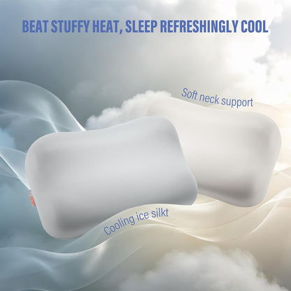 CCidea Cervical Neck Pillow for Neck Pain Relief - 80D Cloud-Like Memory Foam Bed Pillow, 9 Ventilation Channels, Dual Height for Side, Back & Stomach Sleepers, 2 Ice Silk Cooling Pillowcases, Queen