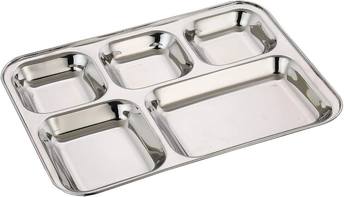 USA Deals 365 Stainless steel square deep dinner dish with five split sections for everyday use lunches,picnic & party (Stainless Steel, 8 pcs)