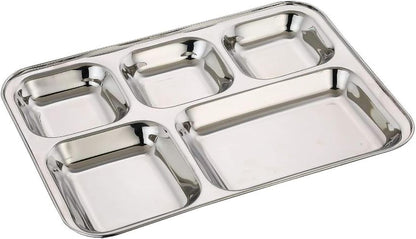 USA Deals 365 Stainless steel square deep dinner dish with five split sections for everyday use lunches,picnic & party (Stainless Steel, 8 pcs)