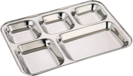USA Deals 365 Stainless steel square deep dinner dish with five split sections for everyday use lunches,picnic & party (Stainless Steel, 8 pcs)