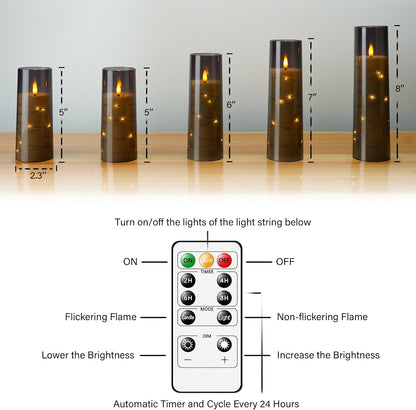 kakoya Flameless LED Candles with Timer, 5-Pc Set, Grey