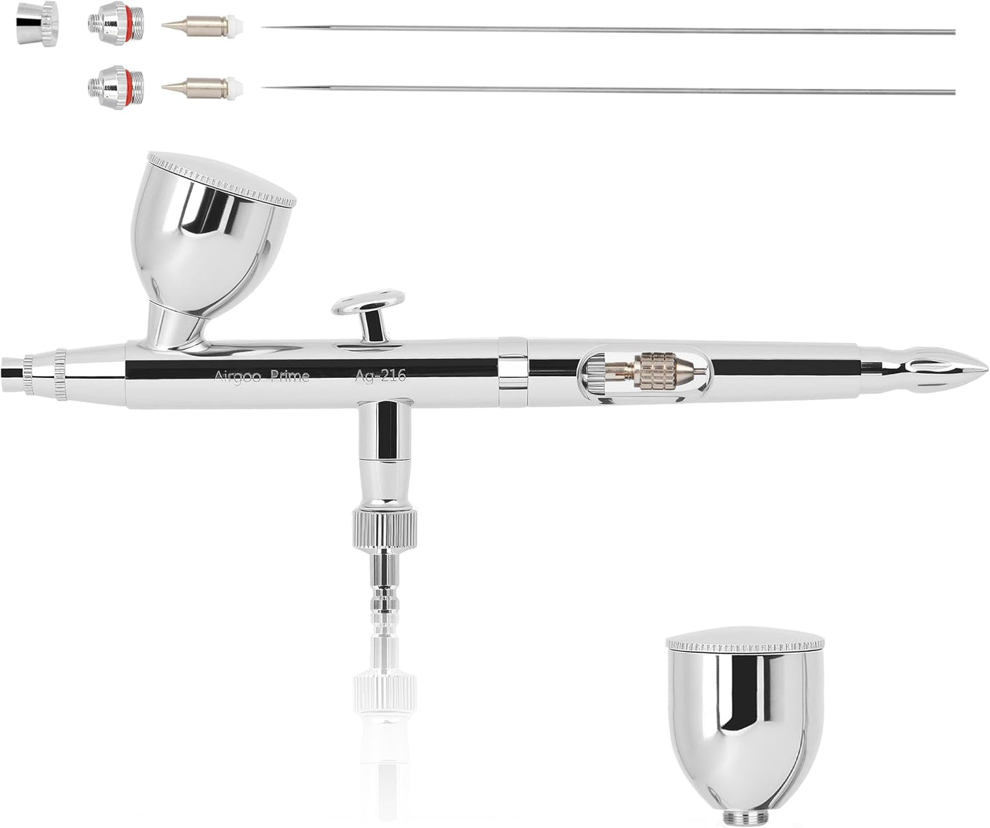 Airgoo Prime Series Airbrush Kit AG-216 Dual Action Gravity Feed Airbrush Kit with 0.3mm/0.5mm Nozzles & Needles, 7CC/10CC Fluid Cups for Tattoo, Modeling, Cake Decor, Nail Painting