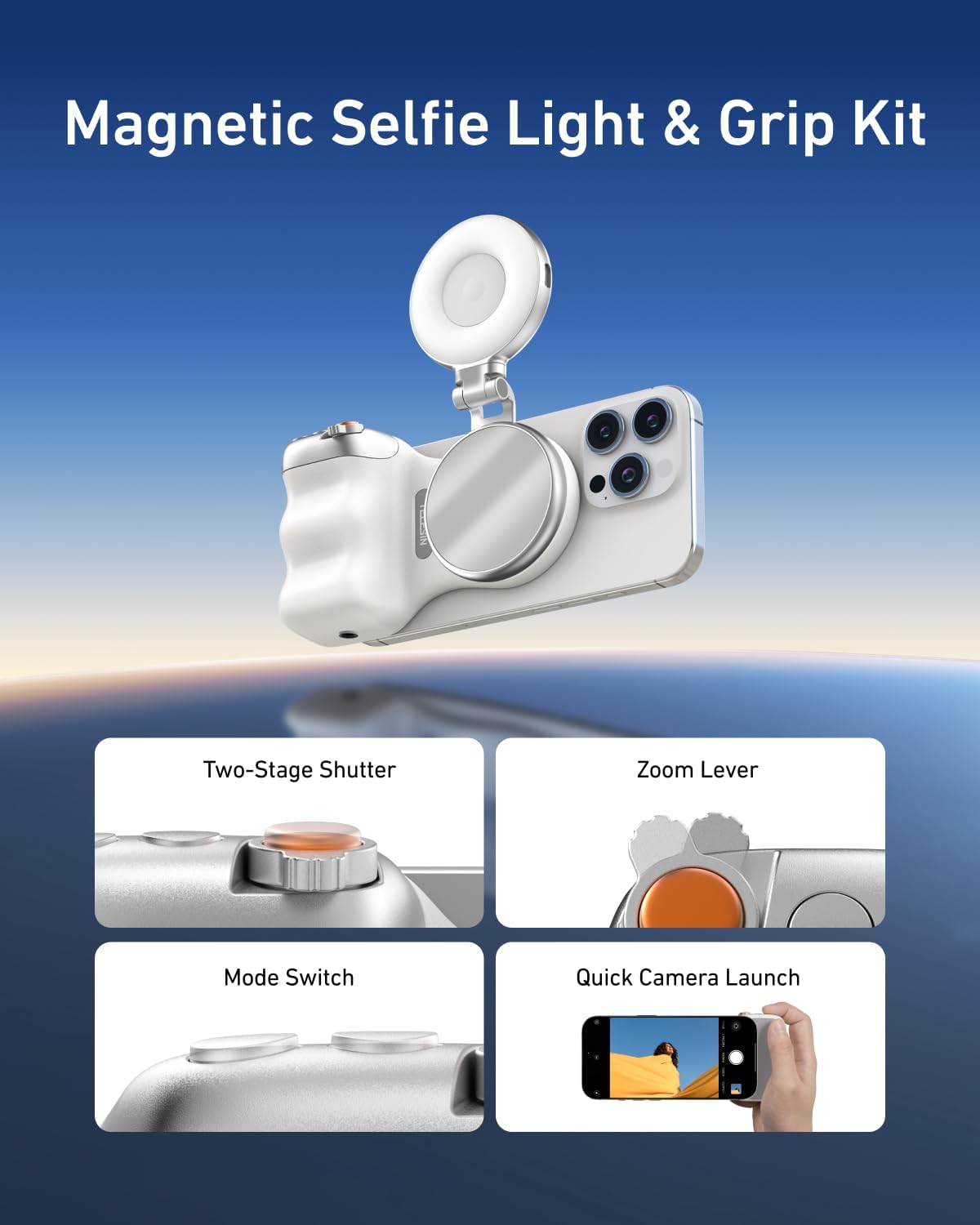 TELESIN Magnetic Phone Camera Grip & C03 Magnetic Selfie Light Creator Kit | Fun Shot Wireless Shutter Grip, 360° Rotatable LED Selfie Light with Mirror, iPhone & Android Compatible