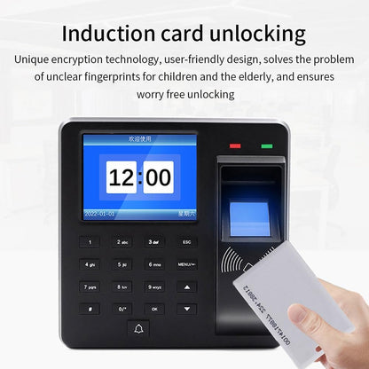 Access Control Time Attendance Machine Fingerprint Recognition/Password/Card Time Clock Employee Check-in Recorder with 10PCS Thick Card