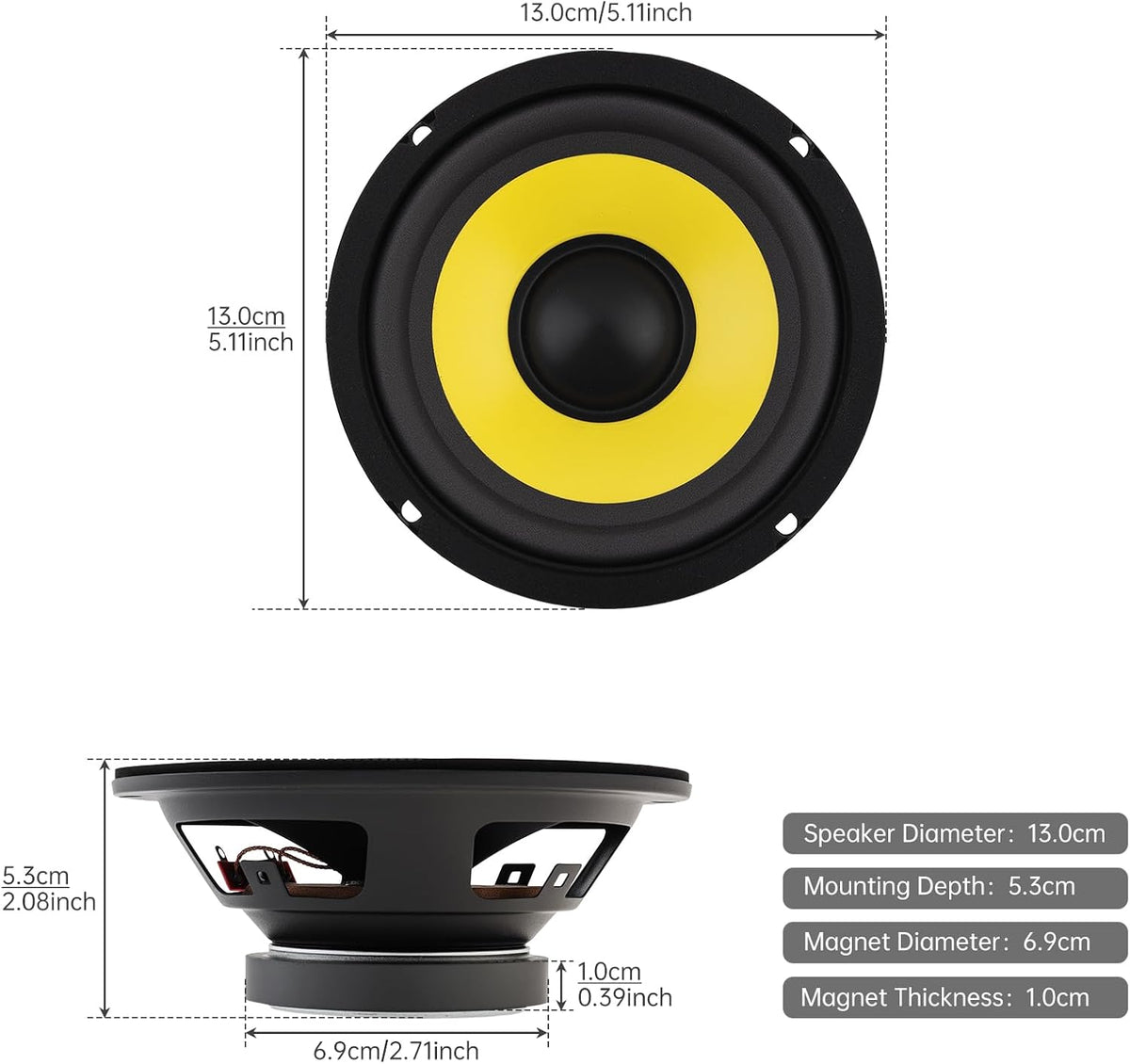2 Pieces 5 Inch Bass Loudspeaker Woofer Speaker, Wide Frequency Response Car Audio Stereo Speaker for Car Audio/Home Theaters (5'')