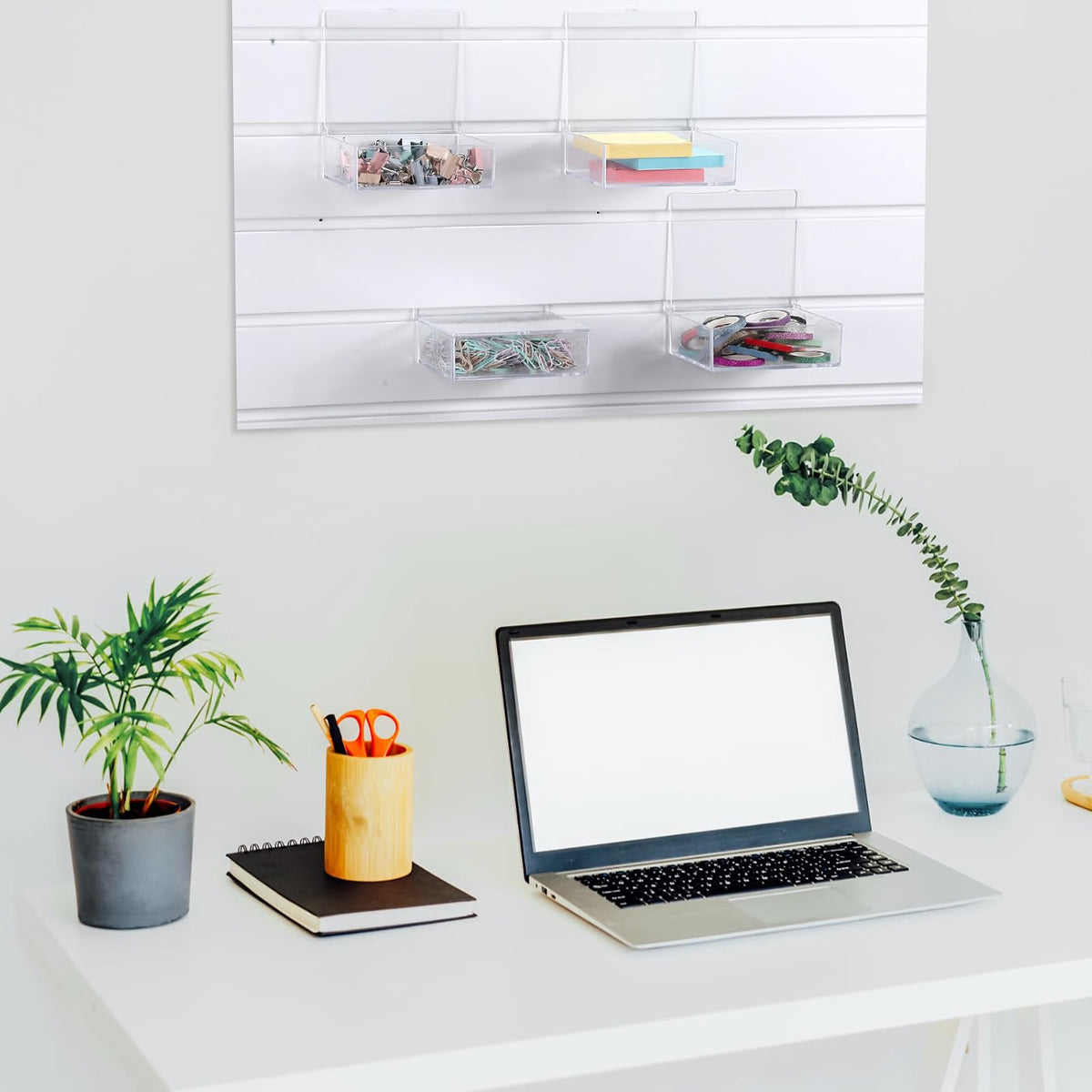 RattanView Clear Slatwall Storage Bins with Lids, 4-Pack Transparent Plastic Wall-Mount Storage Containers for Screws, Jewelry, Crafts & Small Parts