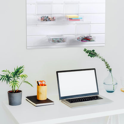 RattanView Clear Slatwall Storage Bins with Lids, 4-Pack Transparent Plastic Wall-Mount Storage Containers for Screws, Jewelry, Crafts & Small Parts