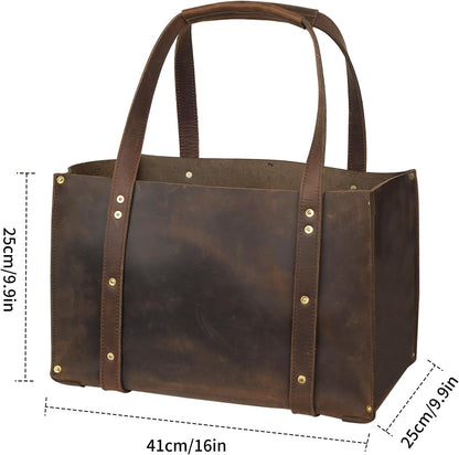Woodman's Premium Cowhide Leather Log Carrier, Handcrafted Heavy-Duty Firewood Bag for Outdoor Camping, BBQ