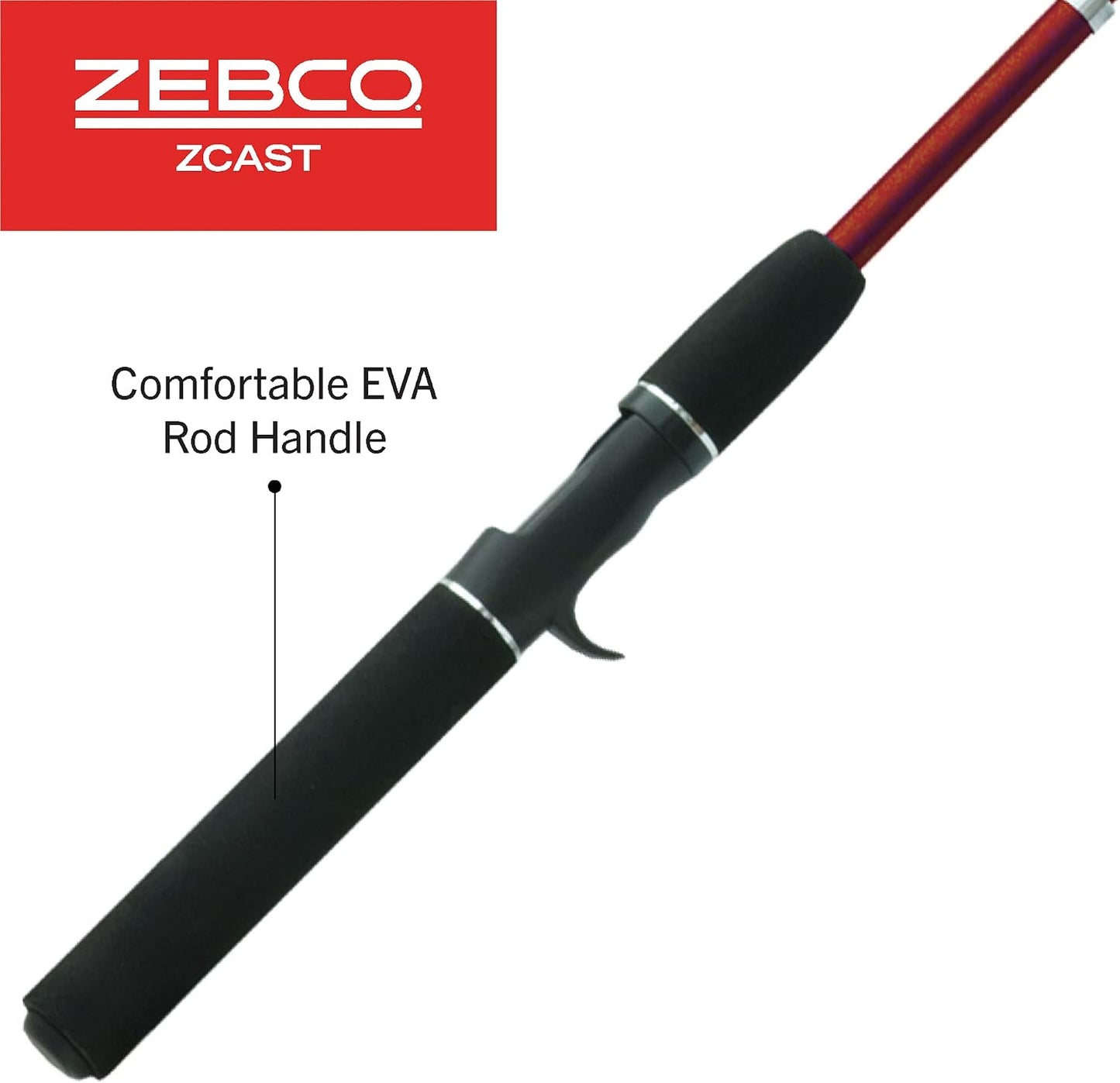 Zebco Z-Cast Casting Fishing Rod, 5'6" Telescopic Fiberglass Fishing Pole, Medium Power, Red