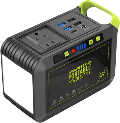 MARBERO Portable Power Station 88Wh, 120W Surge, 24,000mAh Power Bank with 110V AC Outlet, 8 Output Ports for Camping, Home Backup, Outdoor Emergency, Hunting & Fishing
