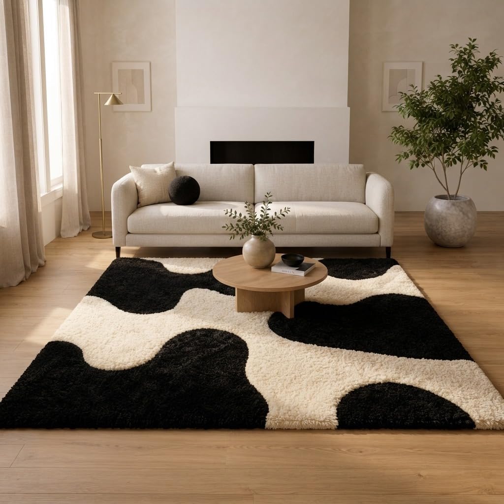 Hand-Tufted Wool Area Rug - Teal & WhiteBox Designed Abstract Pattern Carpet for Bedroom, Living Room, Dining Room, Hallway & Entryway Décor 12'x15'