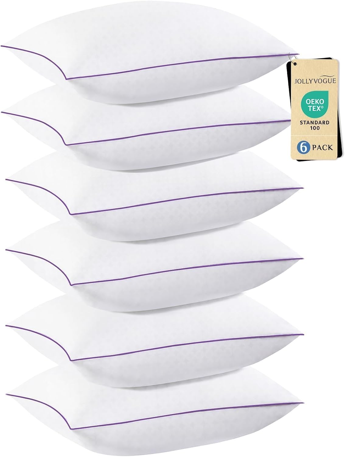 JOLLYVOGUE Pillows King Size Set of 6, Firm Supportive Bed Pillows with Oeko-Tex Certified Down Alternative Fill, Luxury Fluffy Hotel Quality for Stomach, Back, and Side Sleepers, White