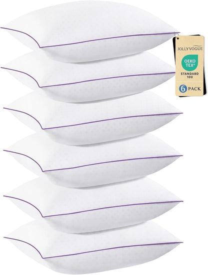 JOLLYVOGUE Pillows King Size Set of 6, Firm Supportive Bed Pillows with Oeko-Tex Certified Down Alternative Fill, Luxury Fluffy Hotel Quality for Stomach, Back, and Side Sleepers, White