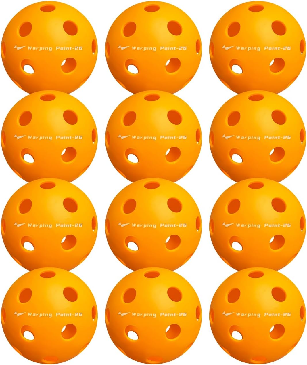 Warping Point Indoor Pickleball Balls, 12-Pack, 26-Hole TPE Practice Pickle Balls, 40+ Standard Size with Consistent Bounce & High Visibility, Orange