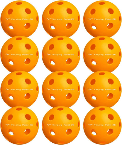Warping Point Indoor Pickleball Balls, 12-Pack, 26-Hole TPE Practice Pickle Balls, 40+ Standard Size with Consistent Bounce & High Visibility, Orange
