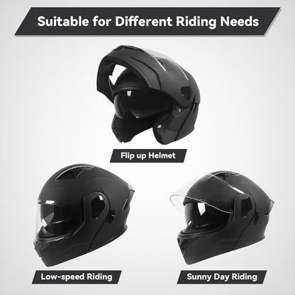helmelkin Modular Flip-Up Motorcycle Helmet for Men & Women, DOT Approved Full-Face Helmet with Dual Visor, Ventilation & Adjustable Strap, Large, Black