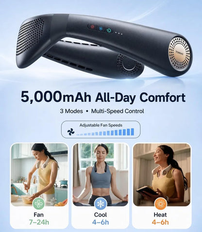 TORRAS COOLiFY Air 2026 Upgraded Neck Fan Air Conditioner, Dual-Airflow Pro Cooling, Ultra Light Portable Fan Rechargeable, Personal Cooling Fan Travel Essentials, Gift for Dad Husband Father, Black