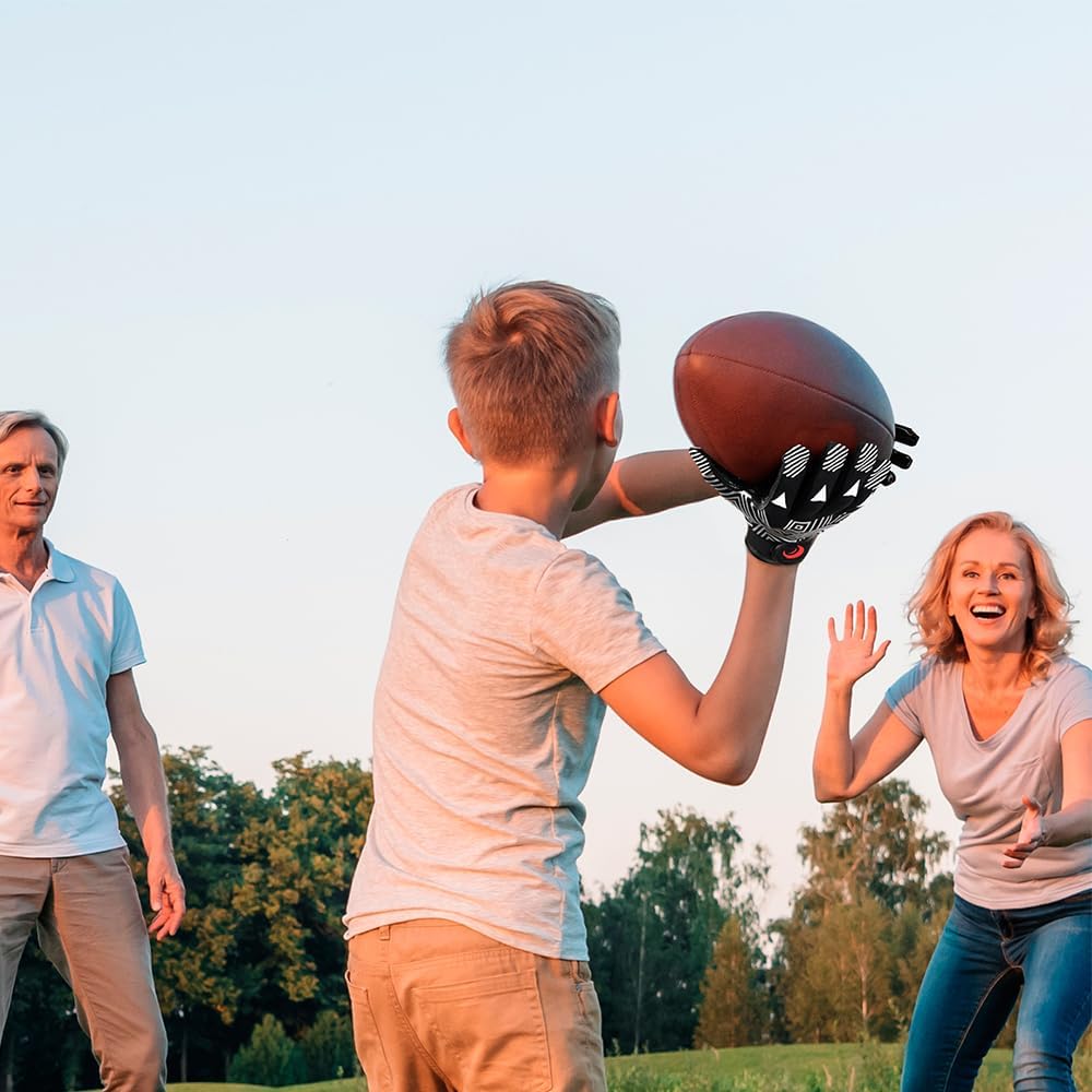 SPOMAT Youth Football Receiver Gloves, Silicone Grip Kids Football Gloves, Extra-Grip Receiver Gloves for Training & Games, Rocket Black