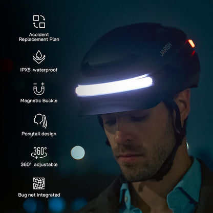jarsh Commute Smart E-Bike Helmet with Lights, NTA-8776 Certified Electric Bike Helmet with 360° LED Lights, Turn Signals, Wireless Remote & Fidlock Buckle, Adult M 55–59cm, Black