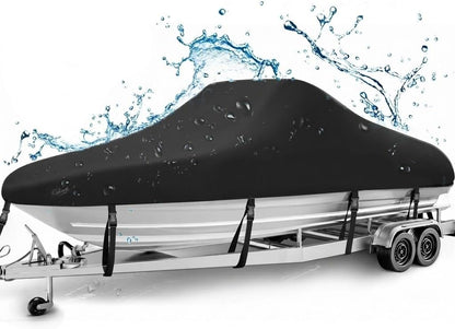 Horonaxo Boat Cover, 17-19ft 900D Waterproof V-Tri Hull, Up to 96" Beam Width, Heavy-Duty Trailerable Cover for Fishing, Runabout & Bass Boats