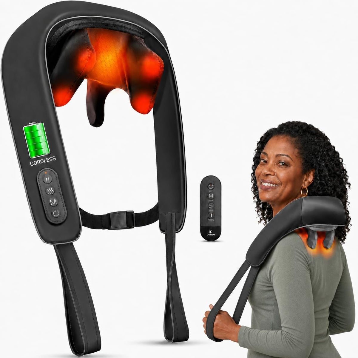 CuPiLo Cordless Neck Massager with Heat & Remote Control, 6D Kneading Shiatsu Massage, 5-Zone Heating, Rechargeable, 2026 Upgraded