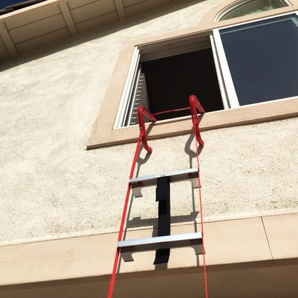 Hausse Retractable 2-Story Fire Escape Ladder | 13-Foot Aluminum Emergency Window Ladder, 12-Step Slip-Resistant Rungs, 1000 lb Capacity