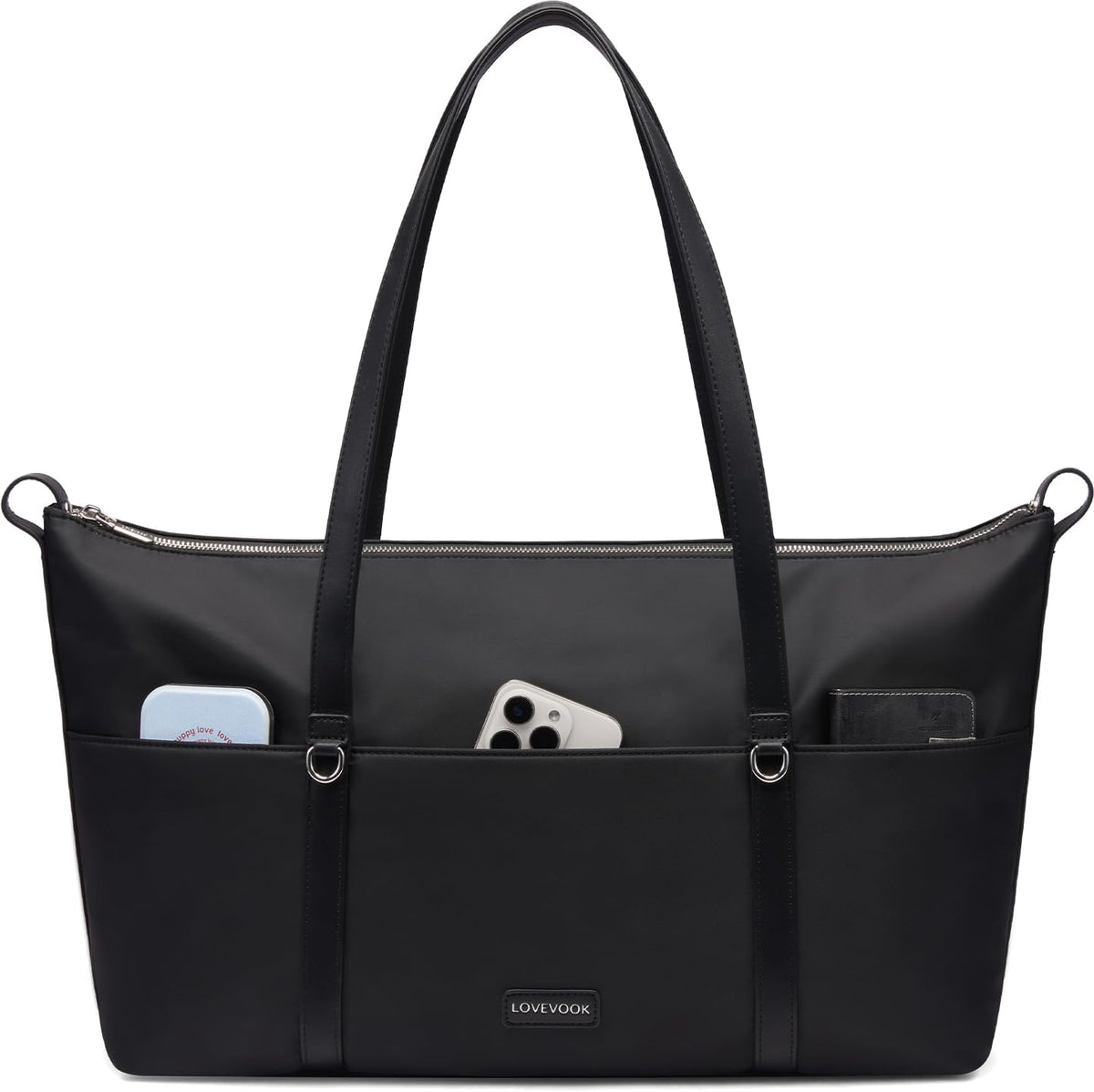 LOVEVOOK Work Tote Bag for Women, 15.6-Inch Laptop Shoulder Bag with Shoe Compartment & Large Cup Holder, Convertible Professional Computer Tote for Office, Gym, Travel & Weekends, Black