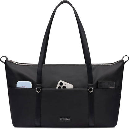 LOVEVOOK Work Tote Bag for Women, 15.6-Inch Laptop Shoulder Bag with Shoe Compartment & Large Cup Holder, Convertible Professional Computer Tote for Office, Gym, Travel & Weekends, Black