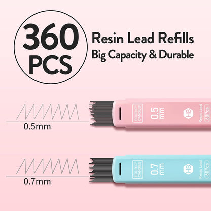 Four Candies Cute Mechanical Pencil Set, 6-Pack 0.5/0.7mm with Lead Refills and Erasers, Multicolor