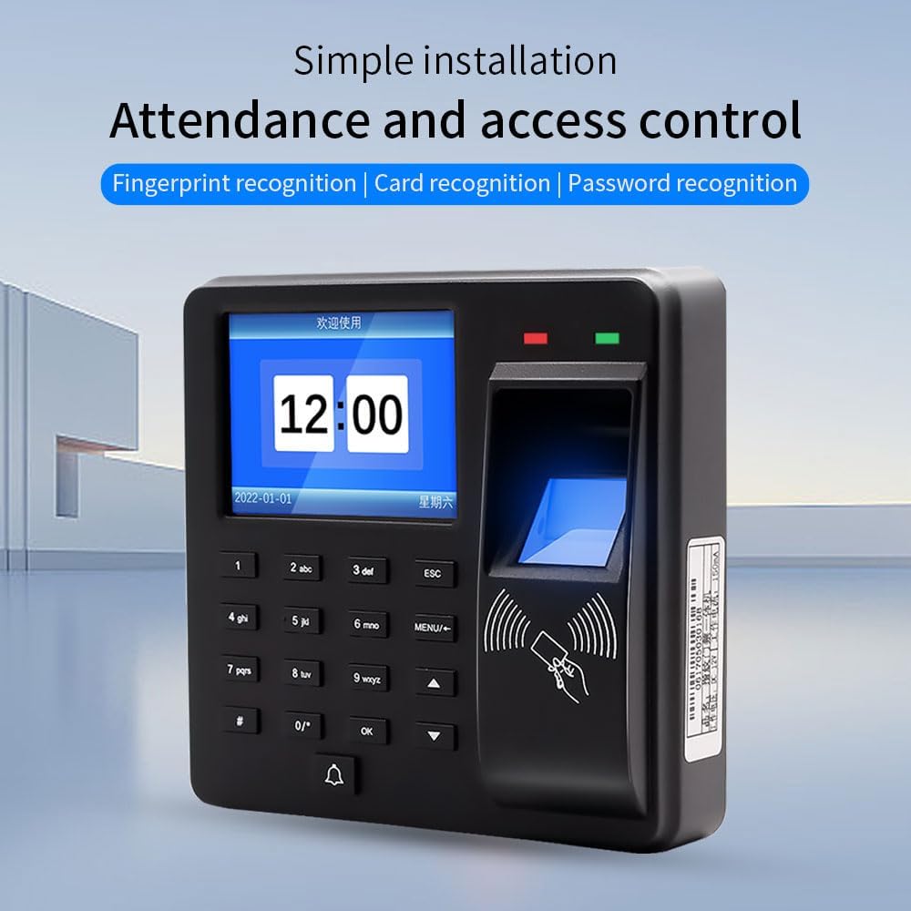 Access Control Time Attendance Machine Fingerprint Recognition/Password/Card Time Clock Employee Check-in Recorder with 10PCS Thick Card