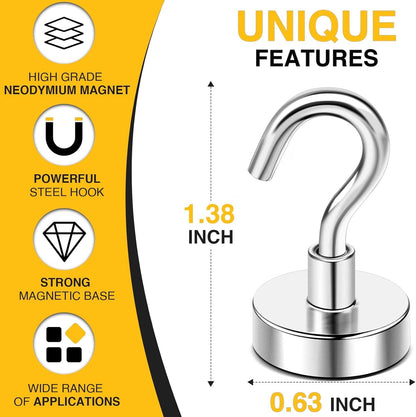 DIYMAG Magnetic Hooks 20-Pack, 30 Lbs Heavy-Duty Neodymium Magnetic Hooks for Cruise Cabins, Refrigerator, Kitchen, Garage & Metal Surfaces, Silver