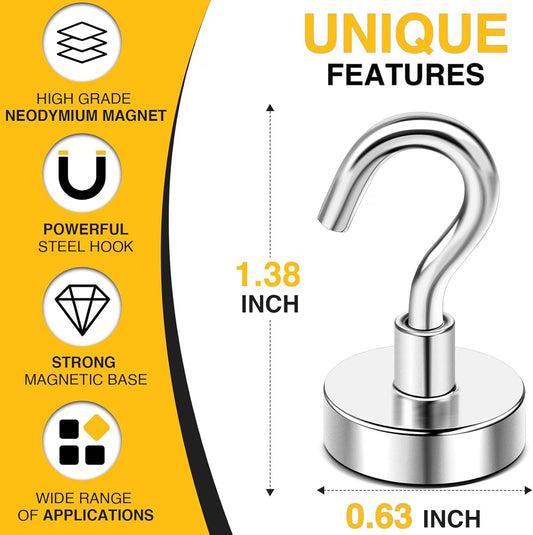 DIYMAG Magnetic Hooks 20-Pack, 30 Lbs Heavy-Duty Neodymium Magnetic Hooks for Cruise Cabins, Refrigerator, Kitchen, Garage & Metal Surfaces, Silver