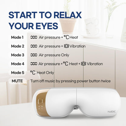 HuBDIC HubiCare Eye Massager with Heat, Vibration and Music, Portable Eye Massage Mask for Relaxation and Eye Comfort, White