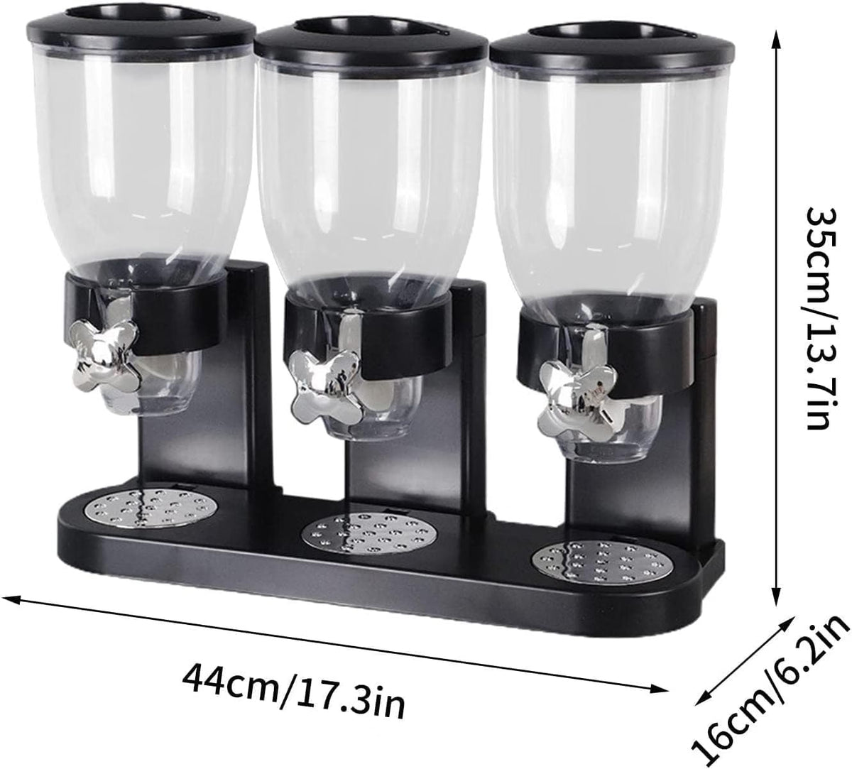 HyperionFlo Essentials Triple Food Dispenser, 2-Liter Dry Food Storage Container, Airtight Cereal, Candy, Nut & Granola Dispenser, Black