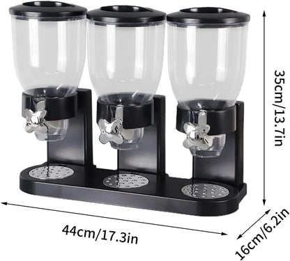 HyperionFlo Essentials Triple Food Dispenser, 2-Liter Dry Food Storage Container, Airtight Cereal, Candy, Nut & Granola Dispenser, Black