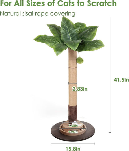 40" Cat Scratching Post, Natural Sisal Rope Cat Scratcher Tree with Hanging Ball, Mouse Hole & Ball Track, Heavy-Duty Wood Base for Kittens & Adult Cats