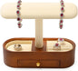 Oirlv Solid Wood Watch Stand with Drawer, T-Bar Watch Holder & Jewelry Organizer for Men and Women, Bracelet, Bangle, Ring & Earring Display, Creamy White