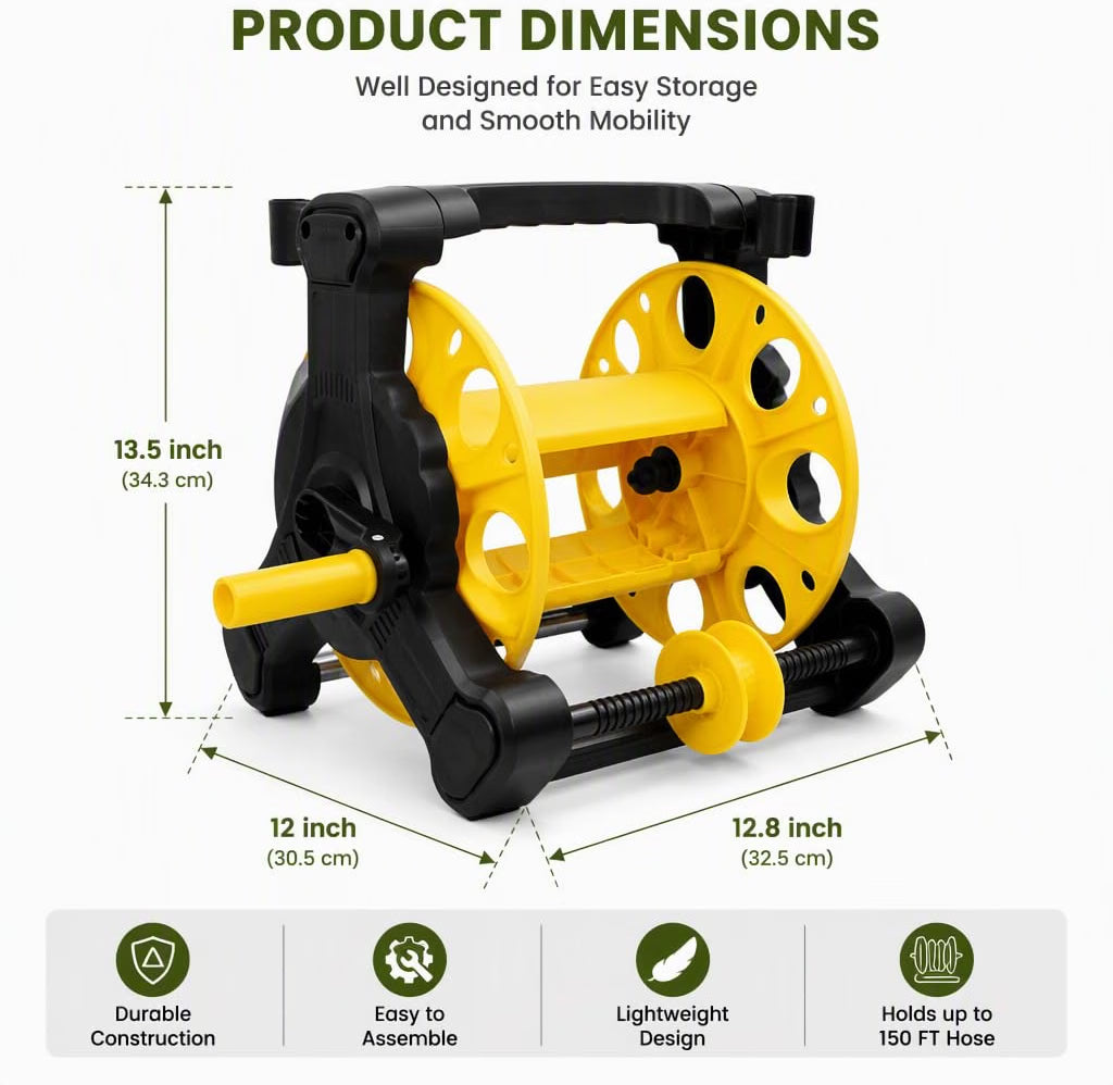 HyperionFlo Essentials Garden Hose Reel Cart, Manual Water Hose Reel with Hose Guide, Hand Crank & Portable Wheeled Frame