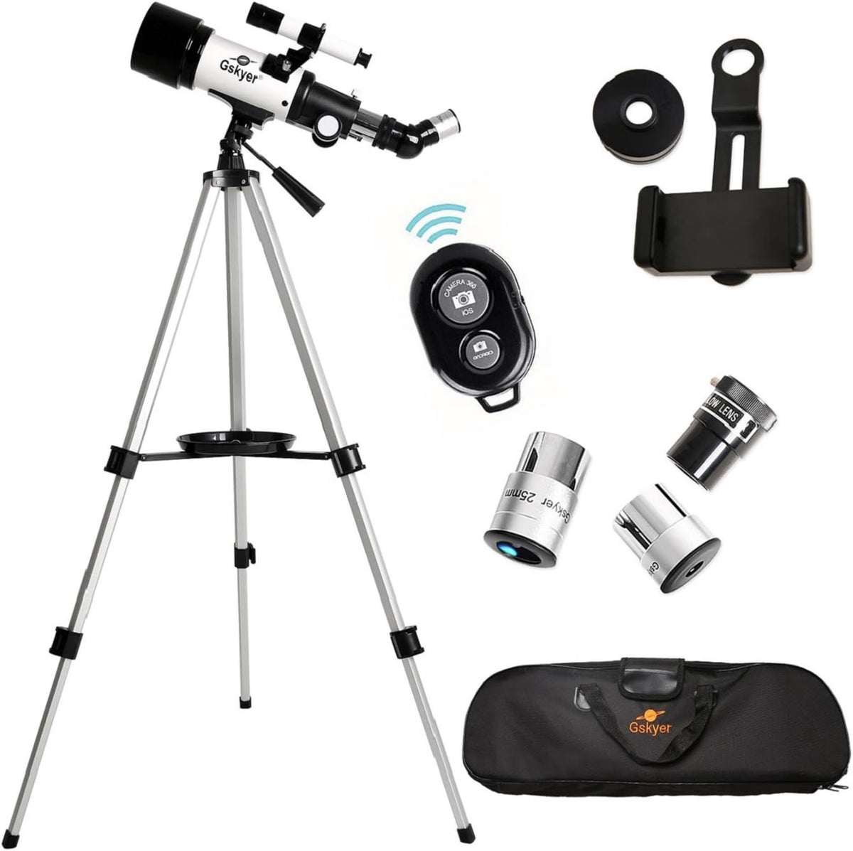 Gskyer 70mm Aperture 400mm Astronomical Refracting Telescope, AZ Mount Telescope for Kids & Beginners with Tripod, Carry Bag, Smartphone Adapter & Wireless Remote