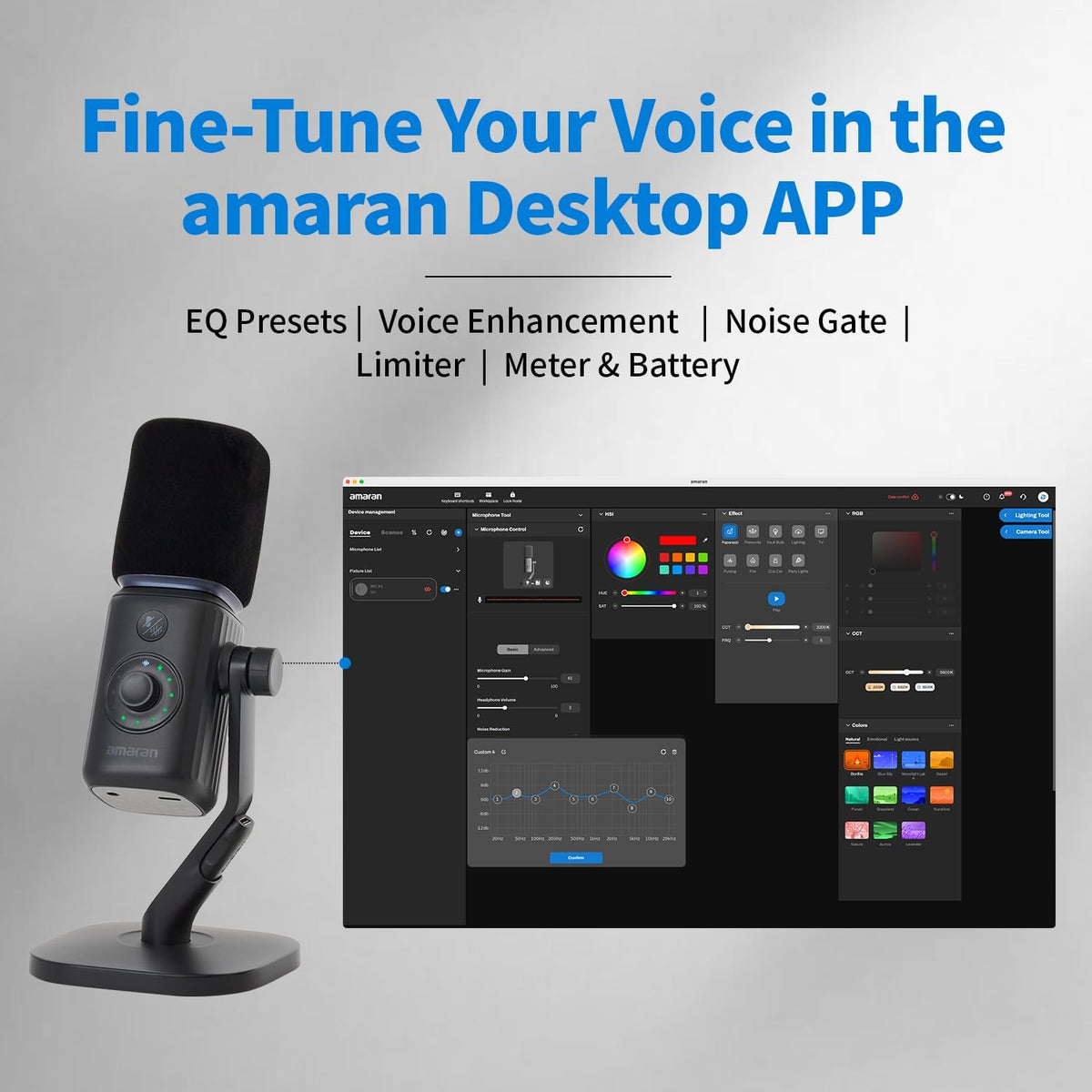 Amaran Mic Desktop Stand Kit Wireless Microphone,AI Noise Reduction, USB-C NPU+DSP Dual-Chip AI Denoising, Studio Sound, Built-in Sound Card, Plug & Play, One-Knob Control, App Control 50m Charcoal