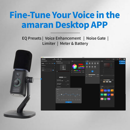 Amaran Mic Desktop Stand Kit Wireless Microphone,AI Noise Reduction, USB-C NPU+DSP Dual-Chip AI Denoising, Studio Sound, Built-in Sound Card, Plug & Play, One-Knob Control, App Control 50m Charcoal