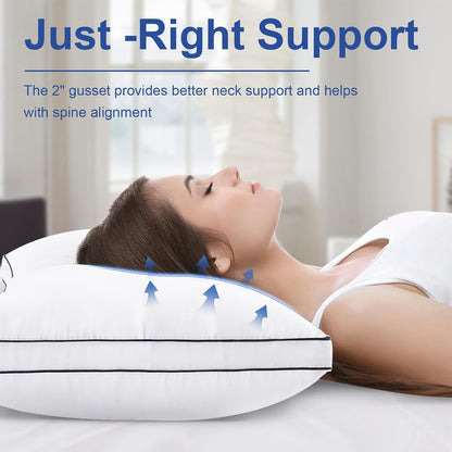CHOKIT Gusseted Pillows King Size Set of 2, Fluffy Bed Pillows for Sleeping Soft Supportive 7D Down Alternative Pillow, Luxury Hotel Pillow for Side Back Stomach Sleepers, Relief Neck and Shoulder Pain