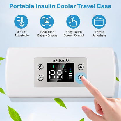Portable Insulin Cooler Travel Case with Digital Thermostat, FAA-Compliant Stable 0-18°C, holds 3-6 pens, long battery, car/wall/USB, easy LCD.